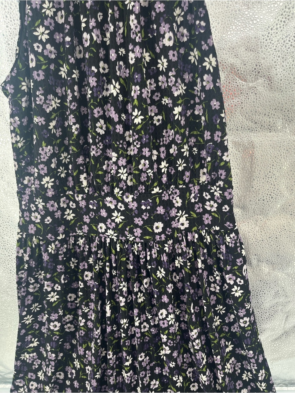 Michael Kors Floral Tiered Halter Dress Medium M Purple Black Ruffle Wedding Gst - Picture 8 of 15